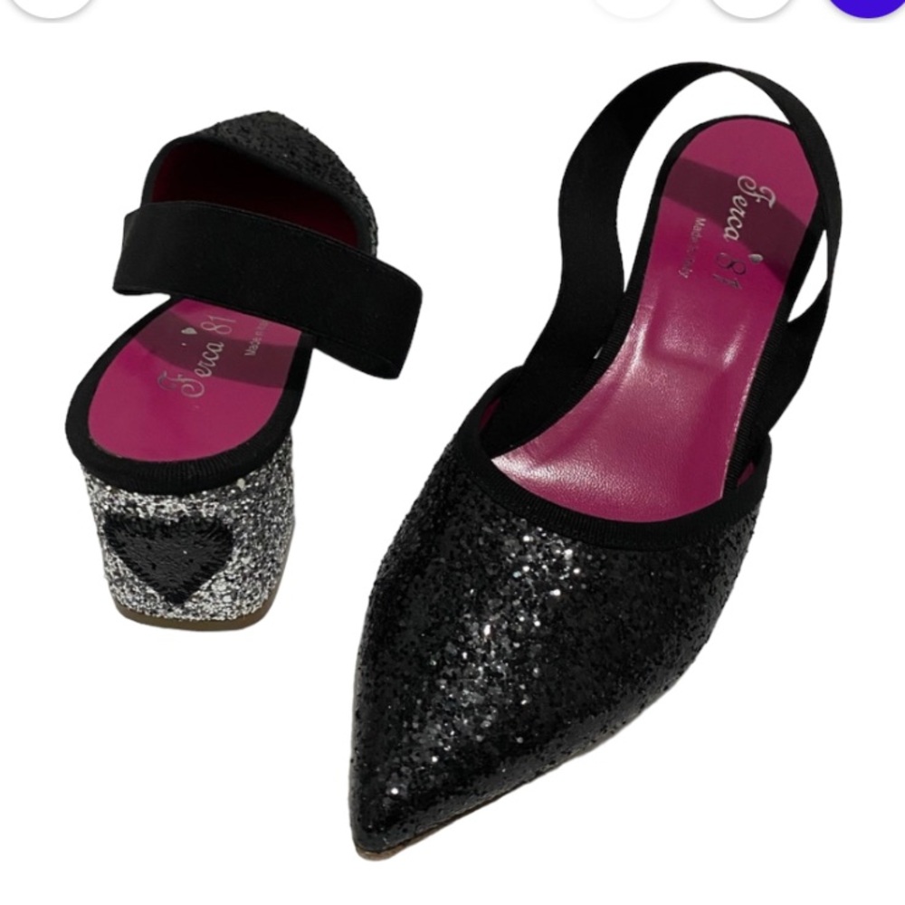 Ferca 81 Italian Made Glitter Heart Stilettos Slingback Pump Size 40